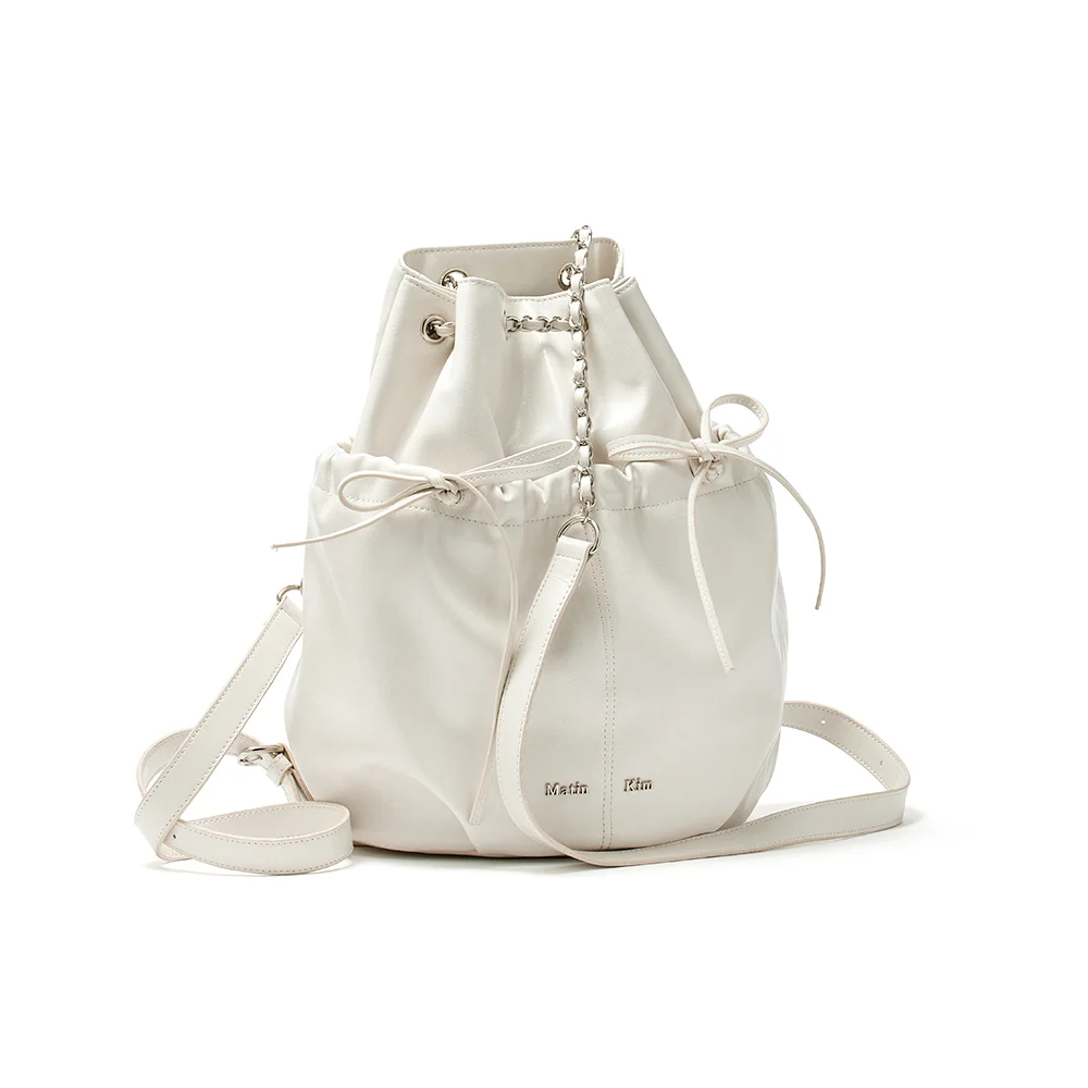 DRAW STRING RIBBON BACK PACK IN IVORY