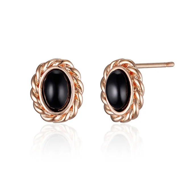 14K GF Ella 橢圓 Onyx 耳環 ELGPEE499