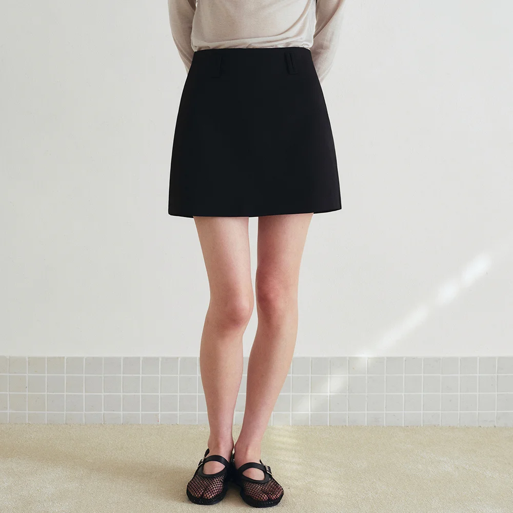 Minimal A-line belt mini skirt_Black