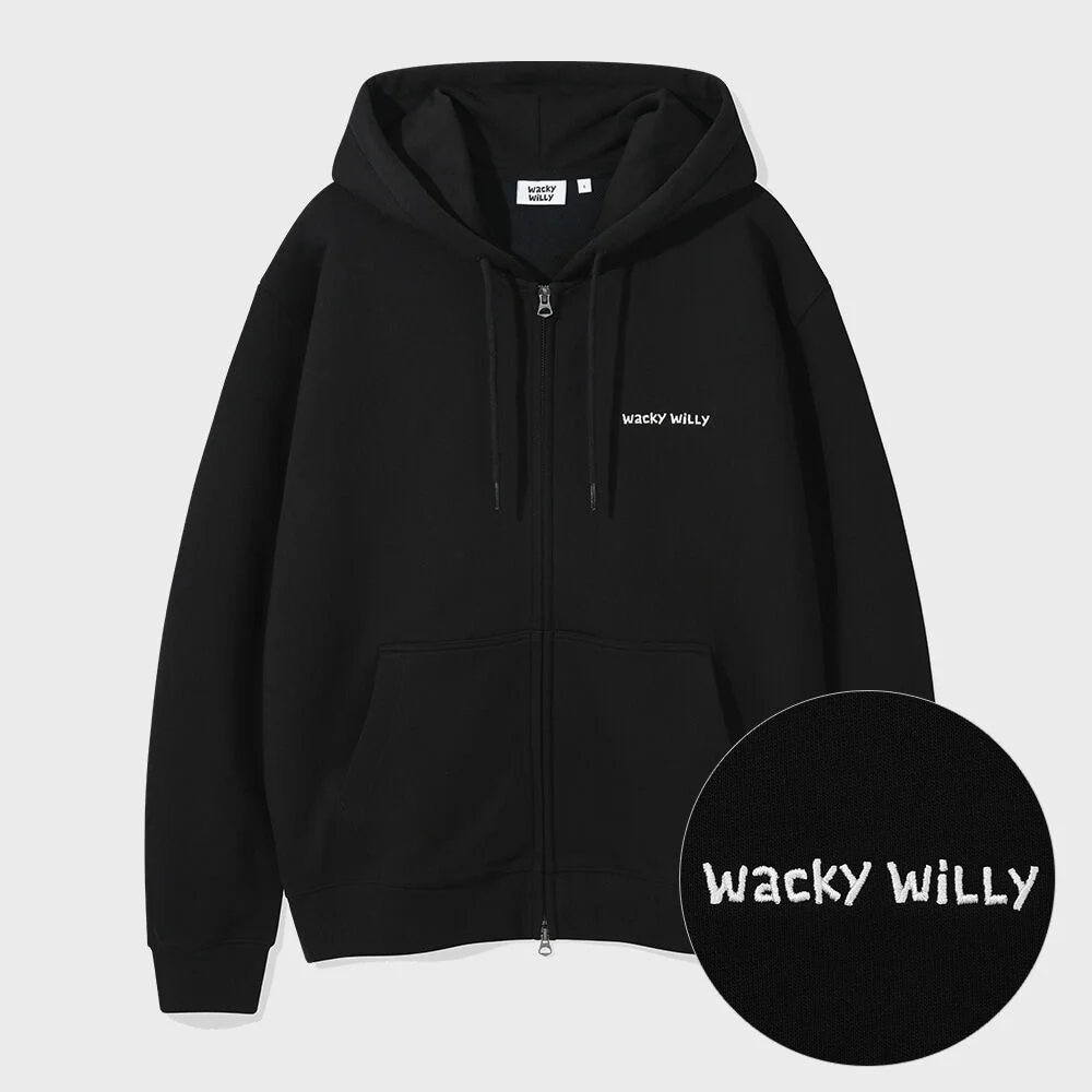 基本款 Wacky 字體 標誌 連帽拉鍊外套 黑色