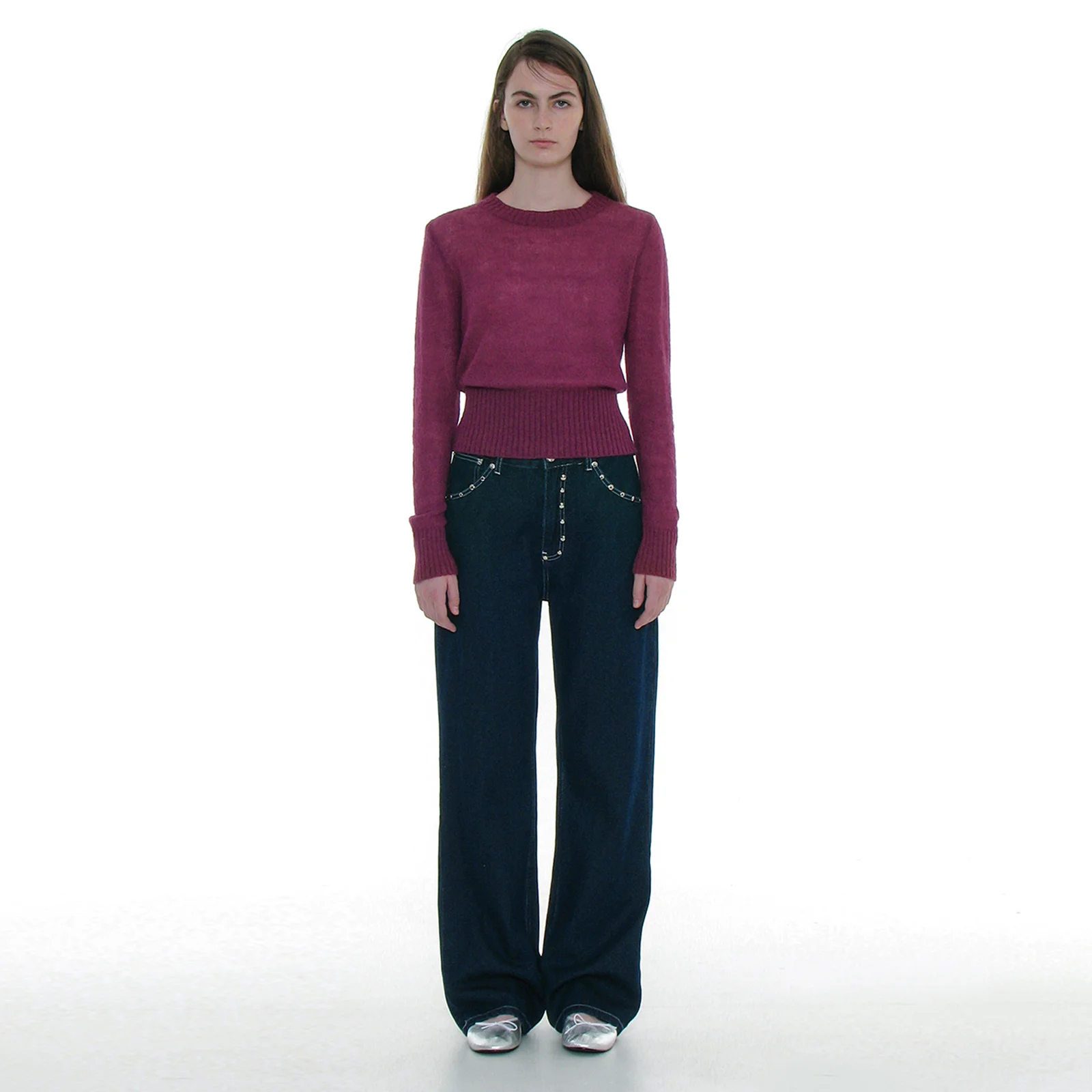 POCKET STUDDED POINTED JEANS_MID BLUE