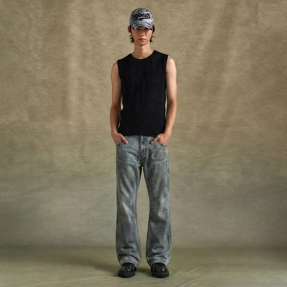 DIRTY SPRAY WASHED WIDE LEG JEANS apa815m(L.BLUE)