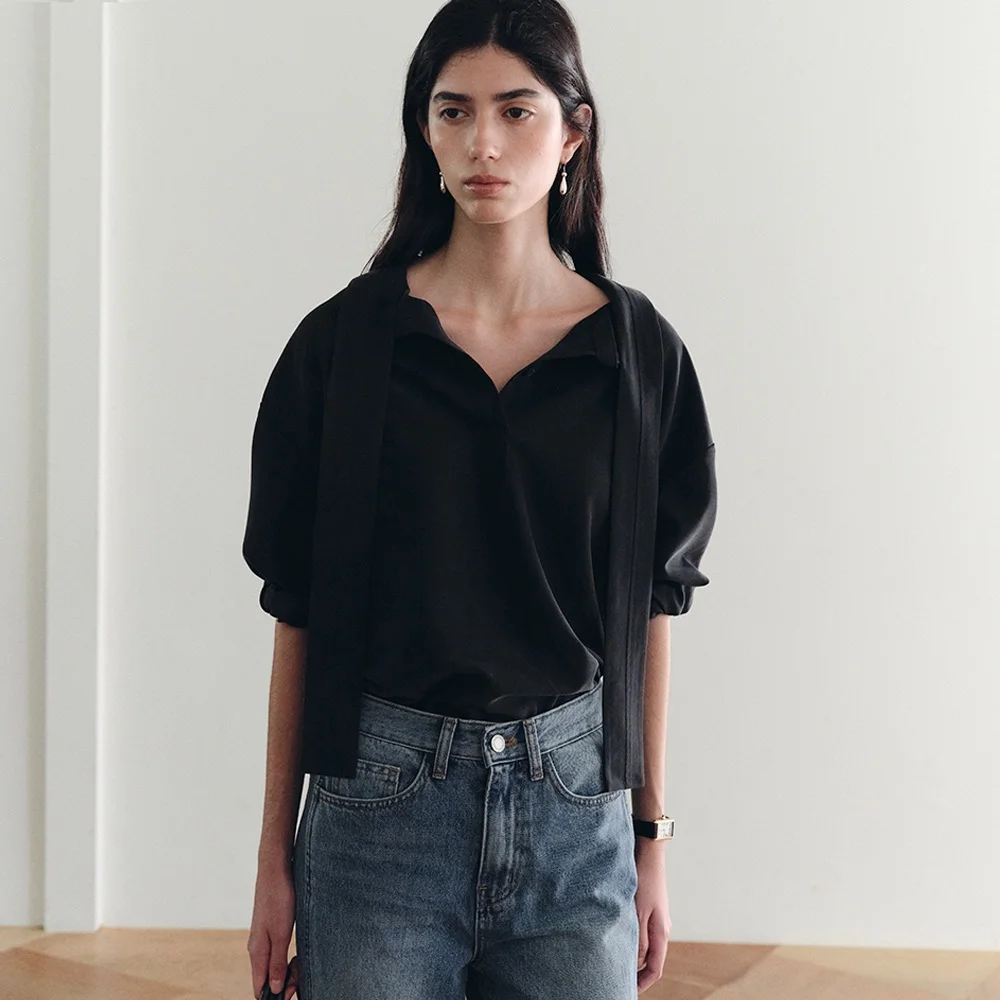 Joseph Roll-Up Tie Blouse (Noir Navy)