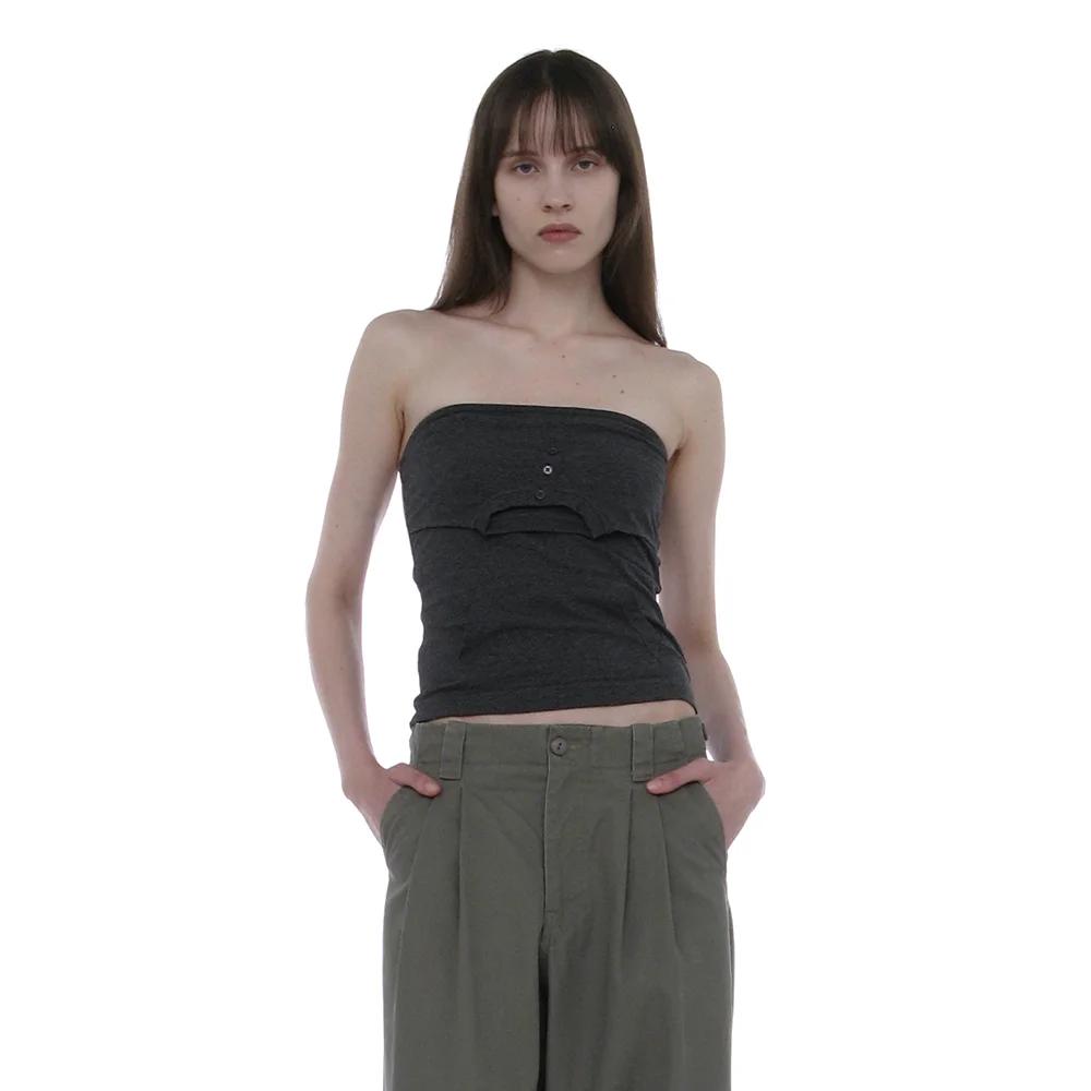 DECONSTRUCTED STRAPLESS TOP_CHARCOAL MELANGE
