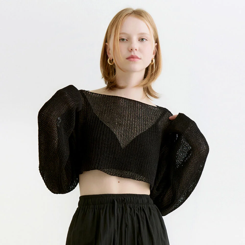 Mona layered crop knit bolero - black