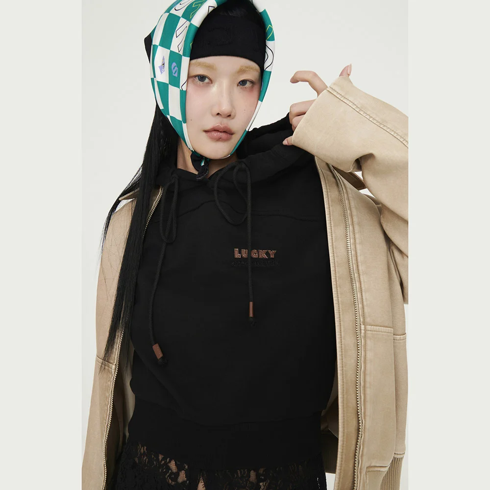 Embroidery Point Cropped Hoodie T-shirt (black)_LFTAS25280BKX