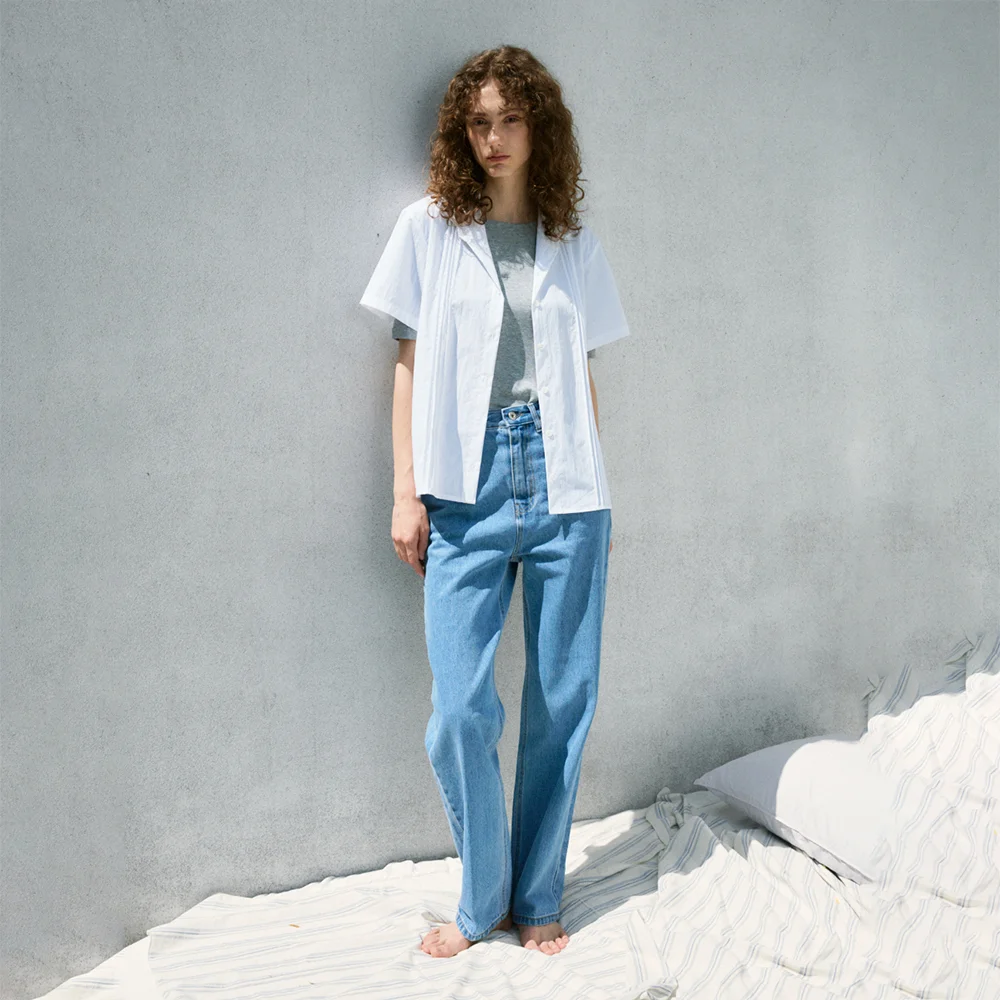 Pintuck short-sleeved shirt (Ivory)