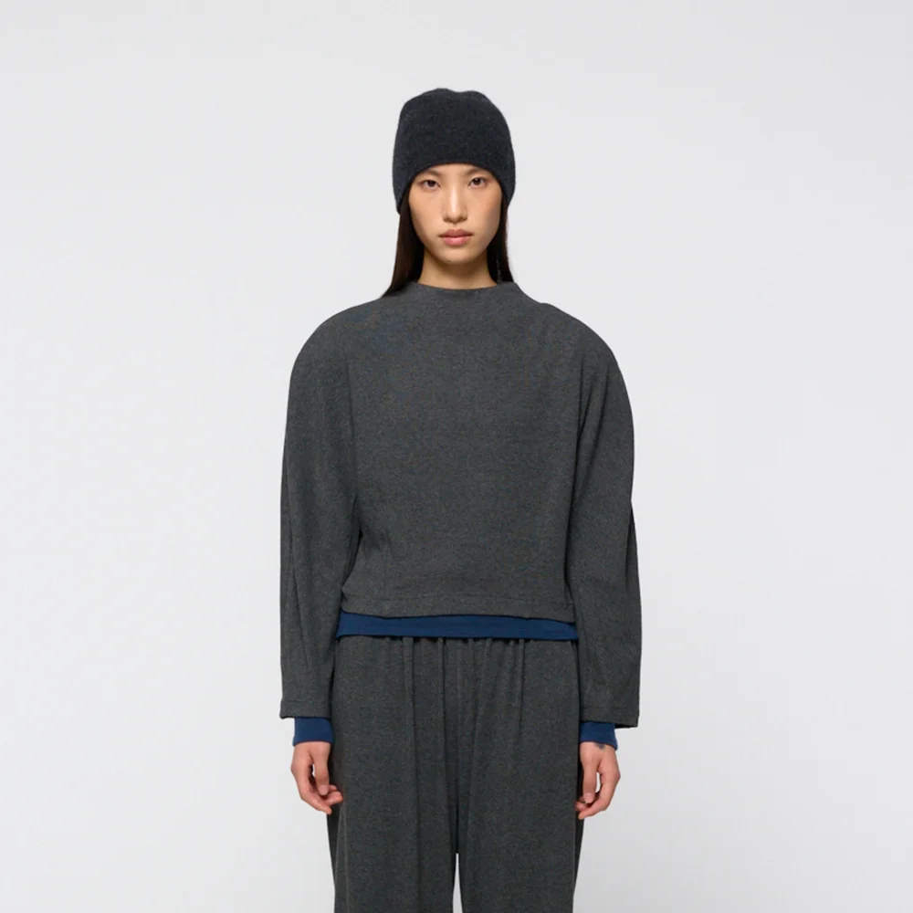 Jersey padded mock neck top, Charcoal