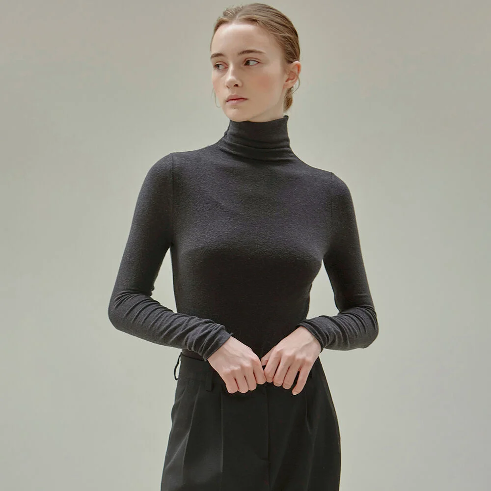 TURTLENECK SLIM KNIT TOP_BLACK