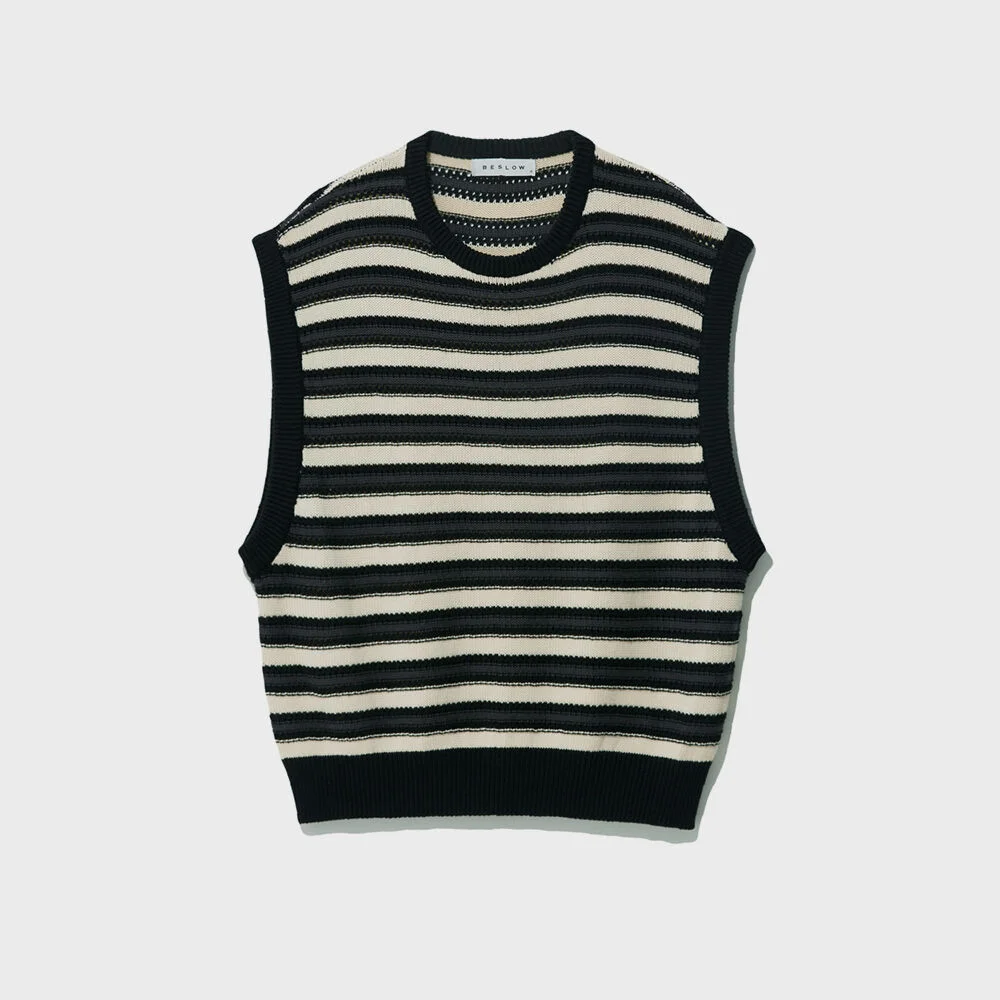 STRIPE PUNCHING KNIT VEST BLACK
