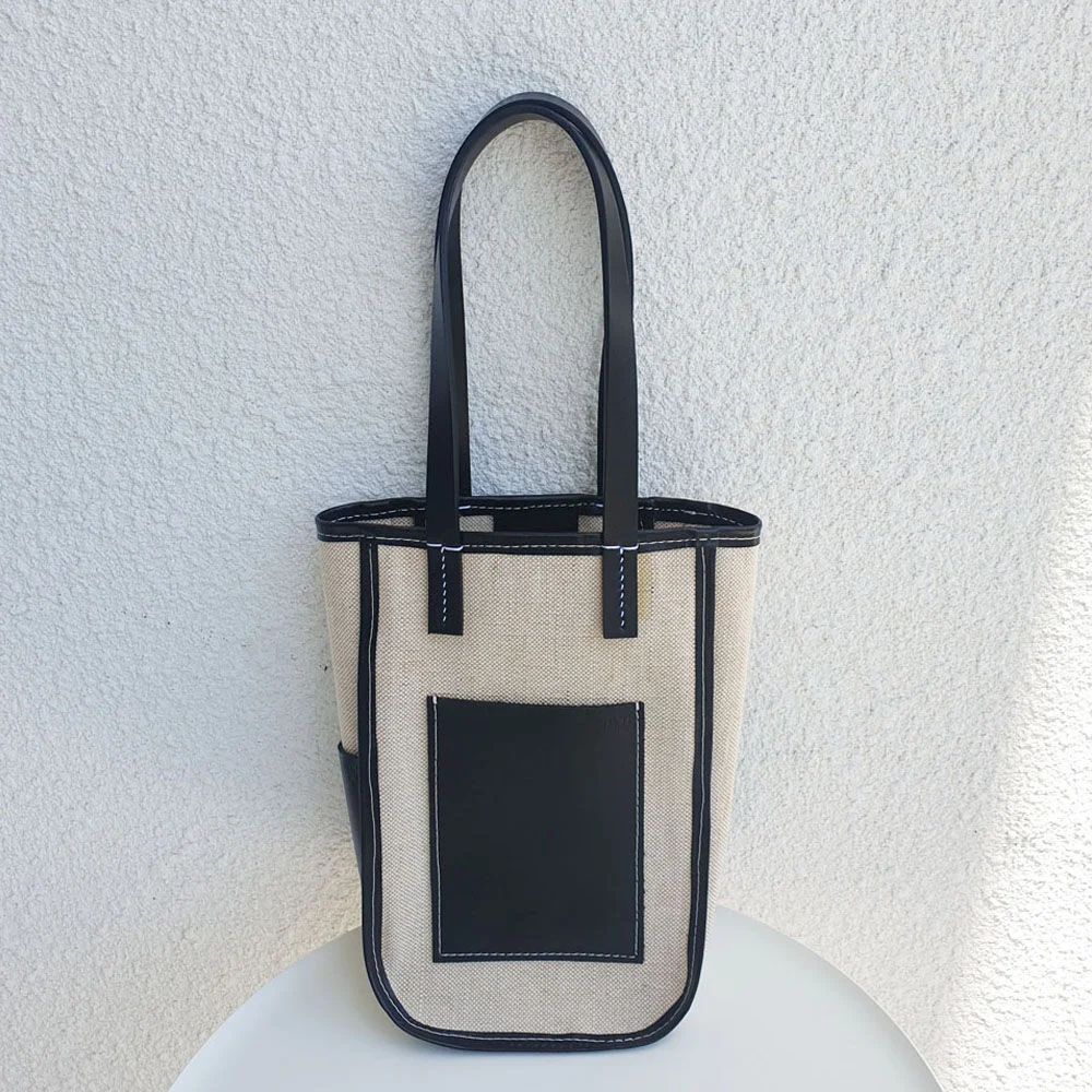 Daily Tote Bag S (Leather & Canvas) / Black