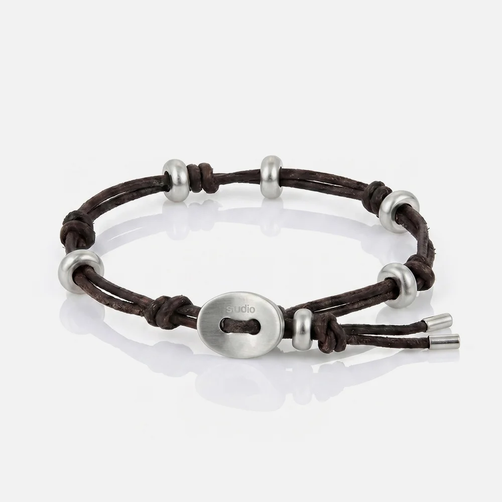 水洗 皮革 肩帶 不鏽鋼 鋼 配件 細節 休閒 手鏈 STAINLESS DISC / LEATHER BRACELET / BR