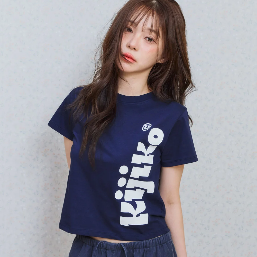 ke406. Kijiko Big Logo Semi-Crop Tee Navy