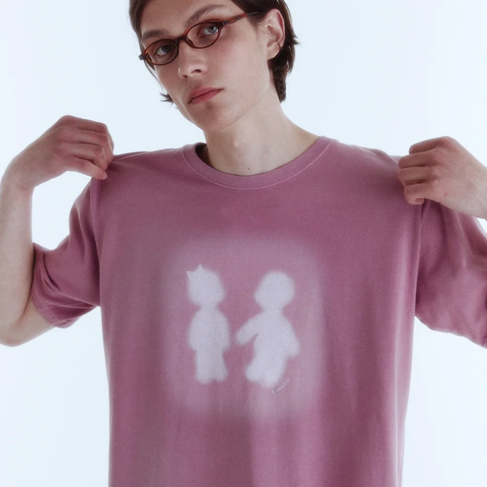 Sulfur Dyed Boy&Girl Print T-Shirt_Dusty Pink