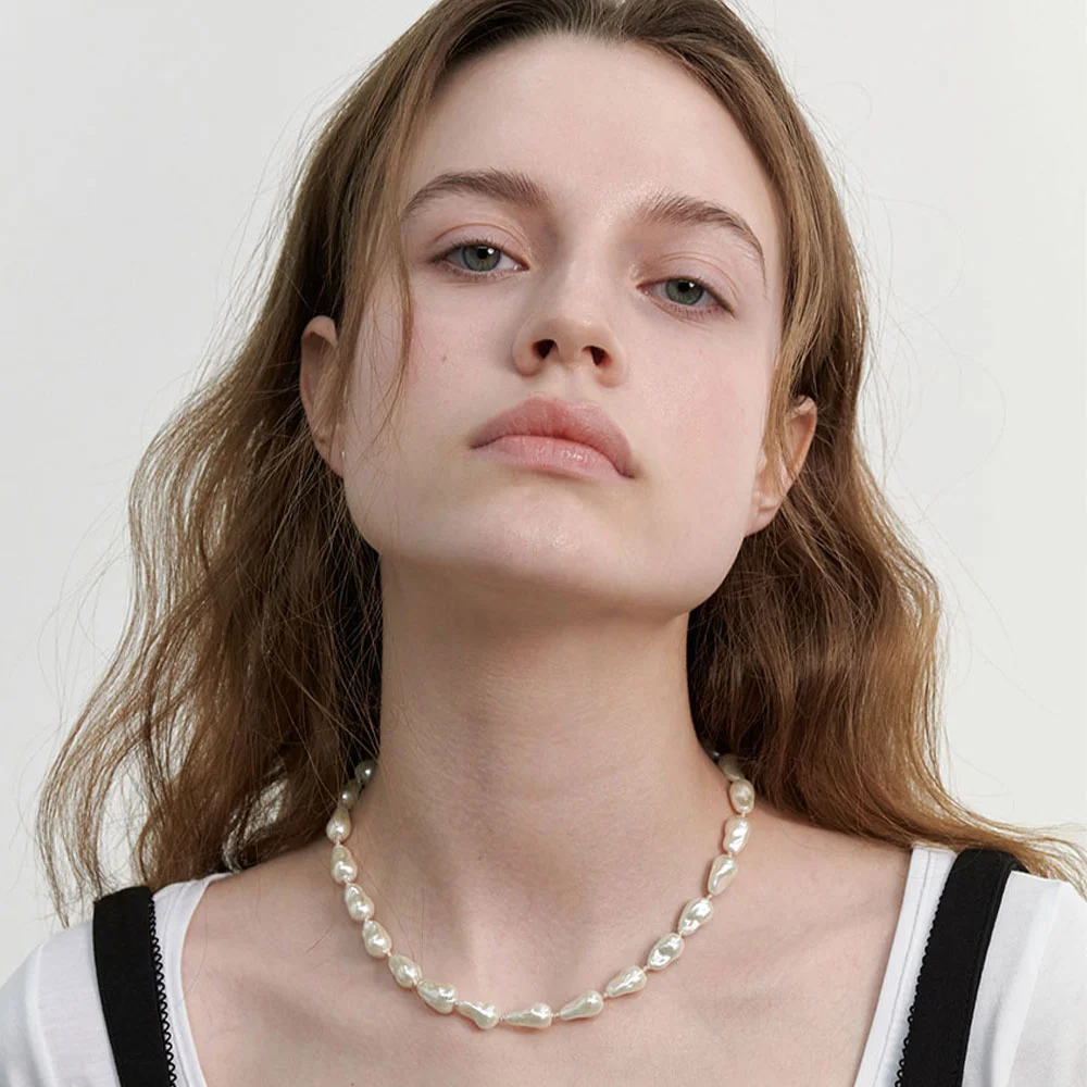 Baroque Pearl Sheer Ribbon Necklace (L241MNK010)