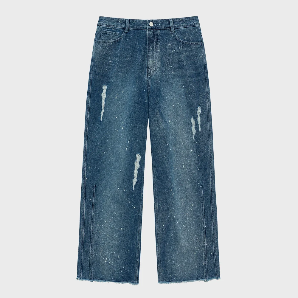 BLEACH WASH DENIM PANTS (BLUE)