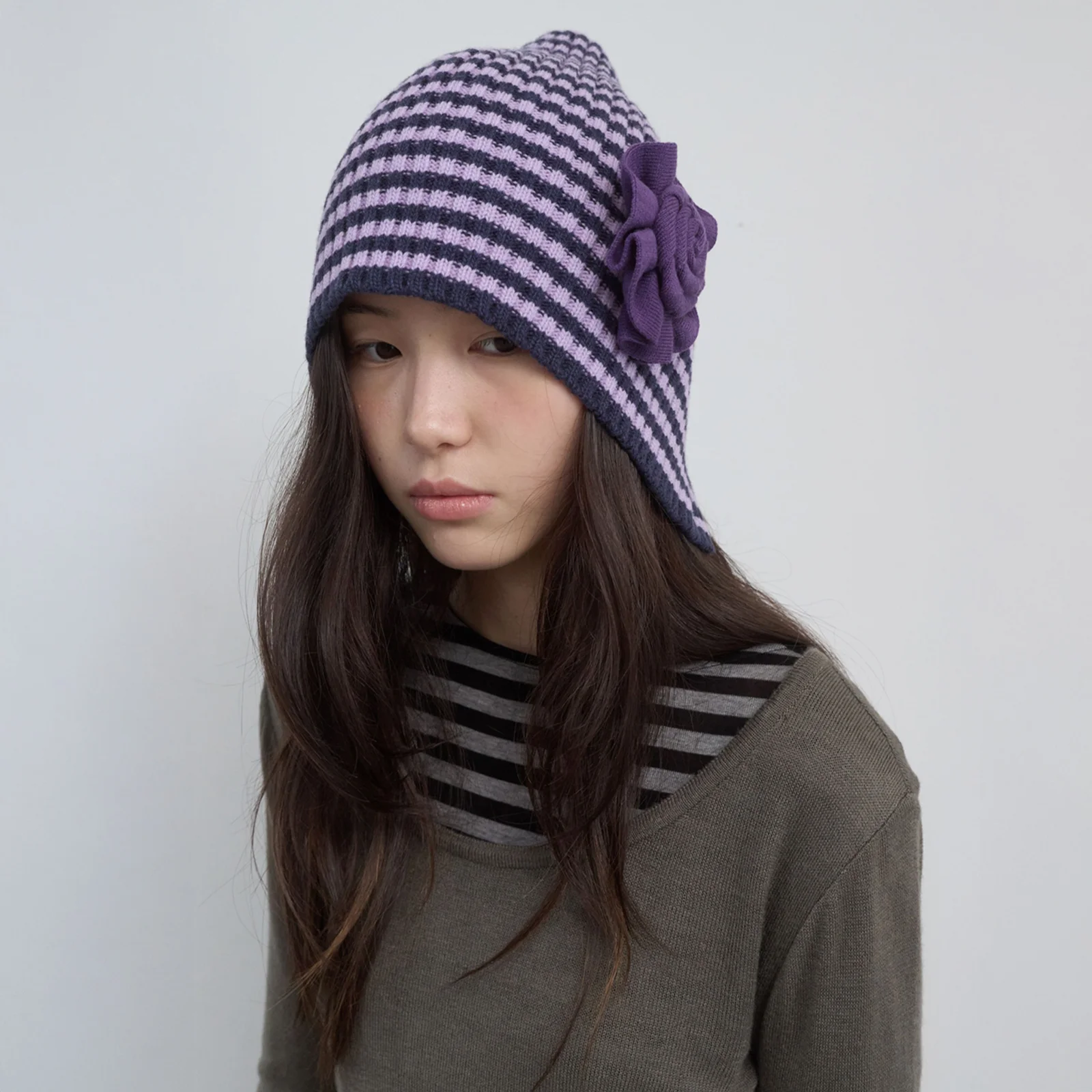 STRIPE SLIT BEANIE_LAVENDER