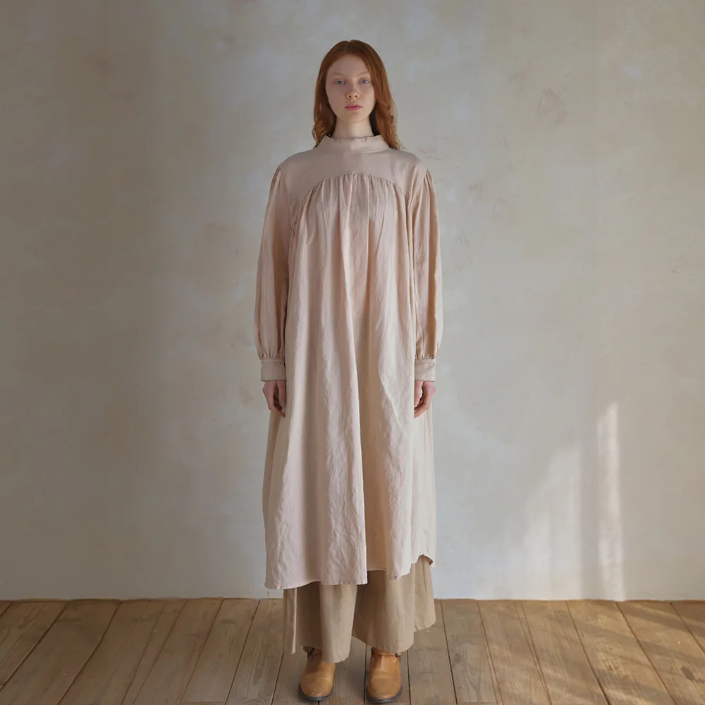Stitched Linen Long Dress