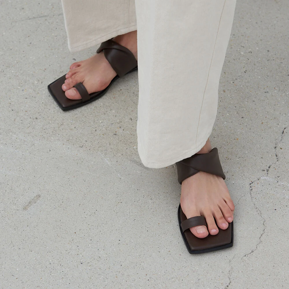 Lou Slides Leather Brown