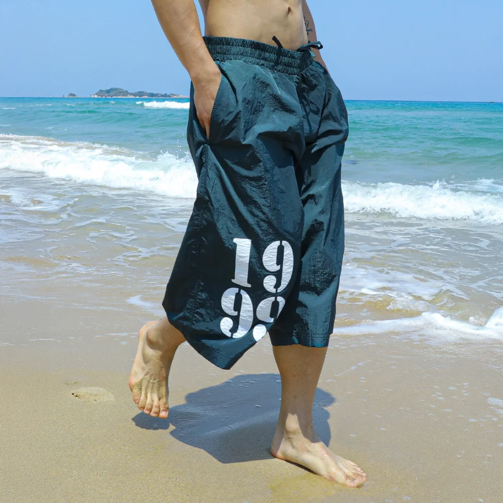 GP109 尼龍 數字 橫條紋 短褲 (GREEN)