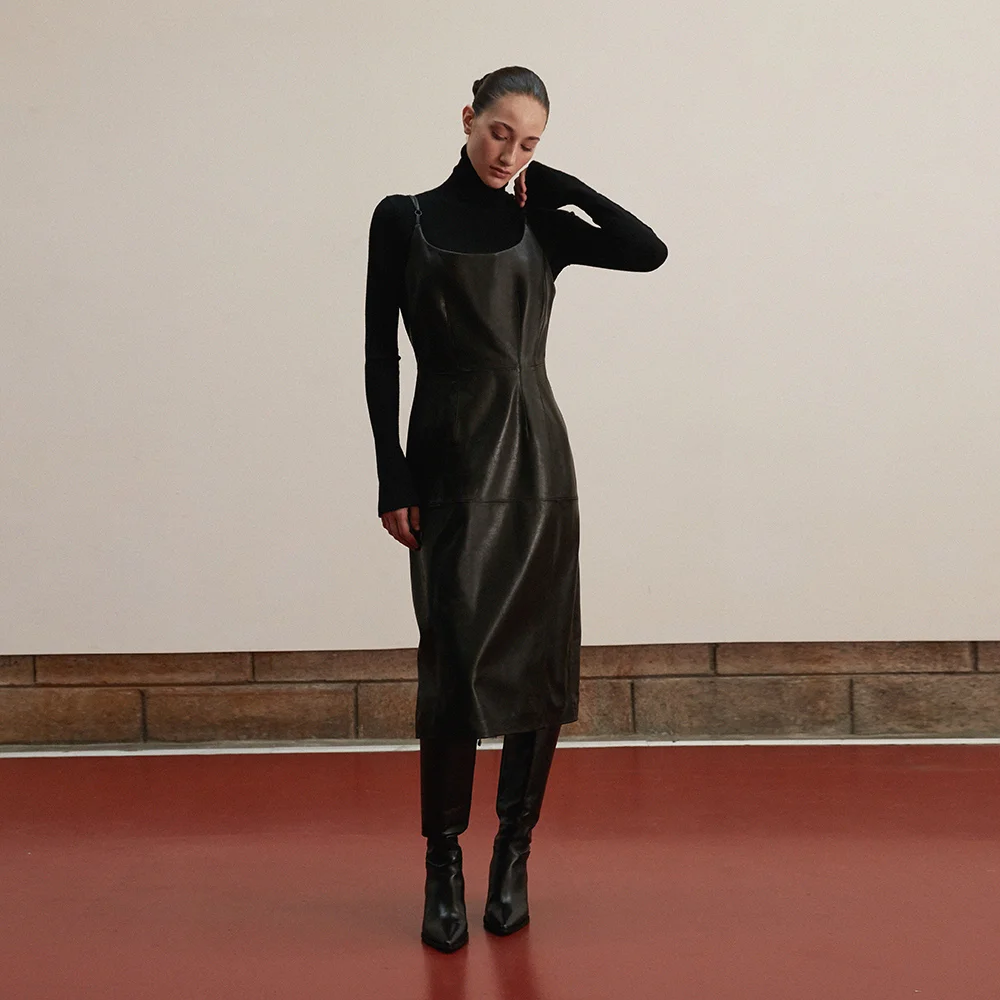 Lambskin Bustier Midi Dress