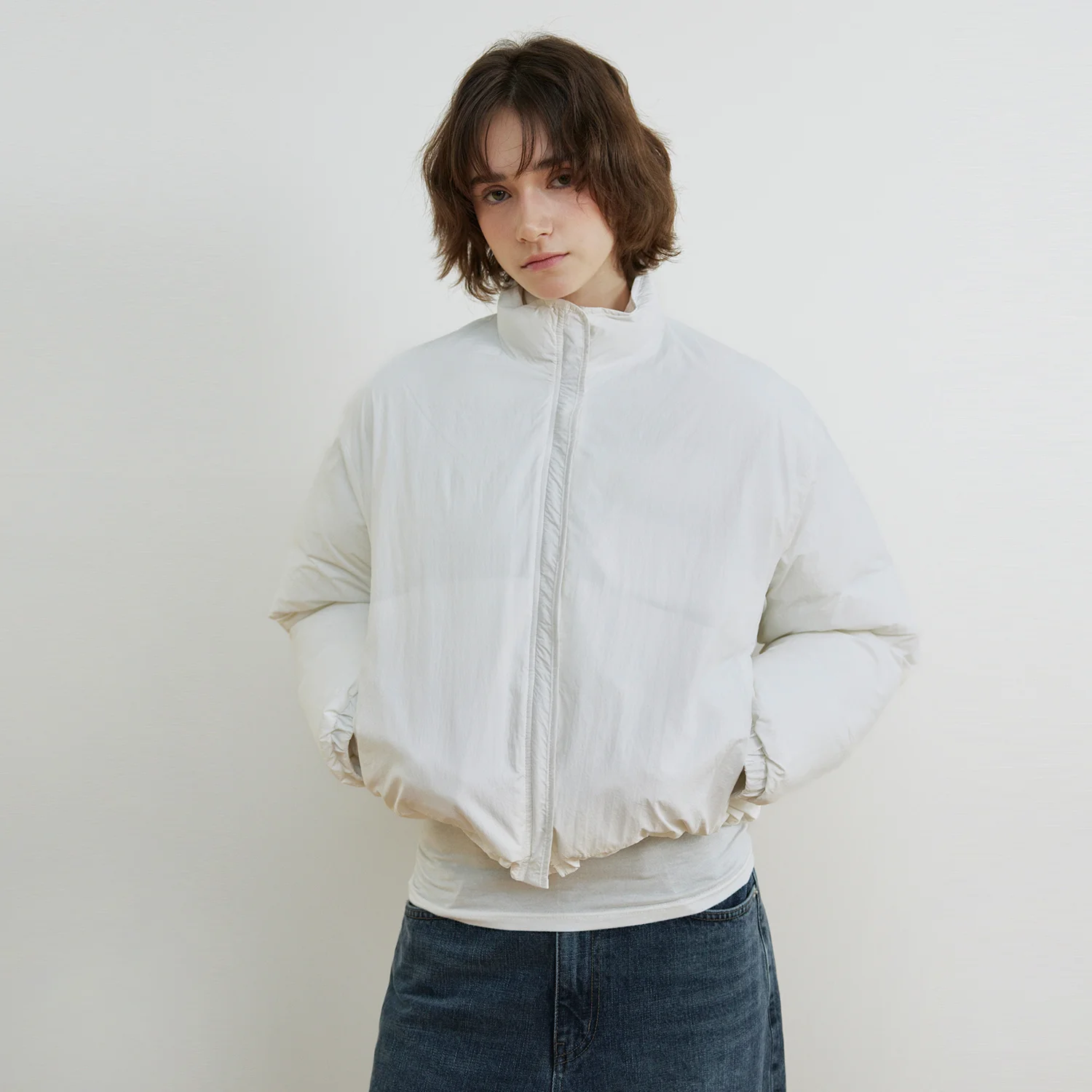 順滑 Puffer 外套_White