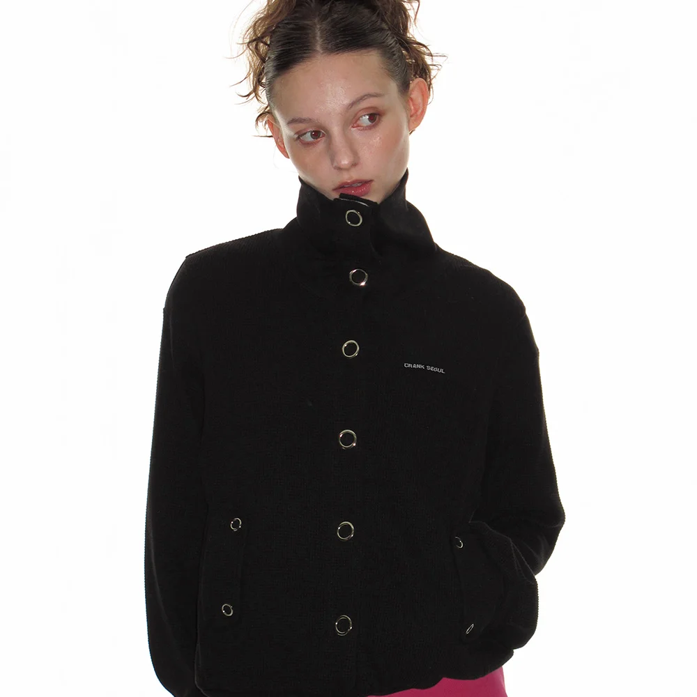 WAFFLE JERSEY EYELET JACKET_BLACK