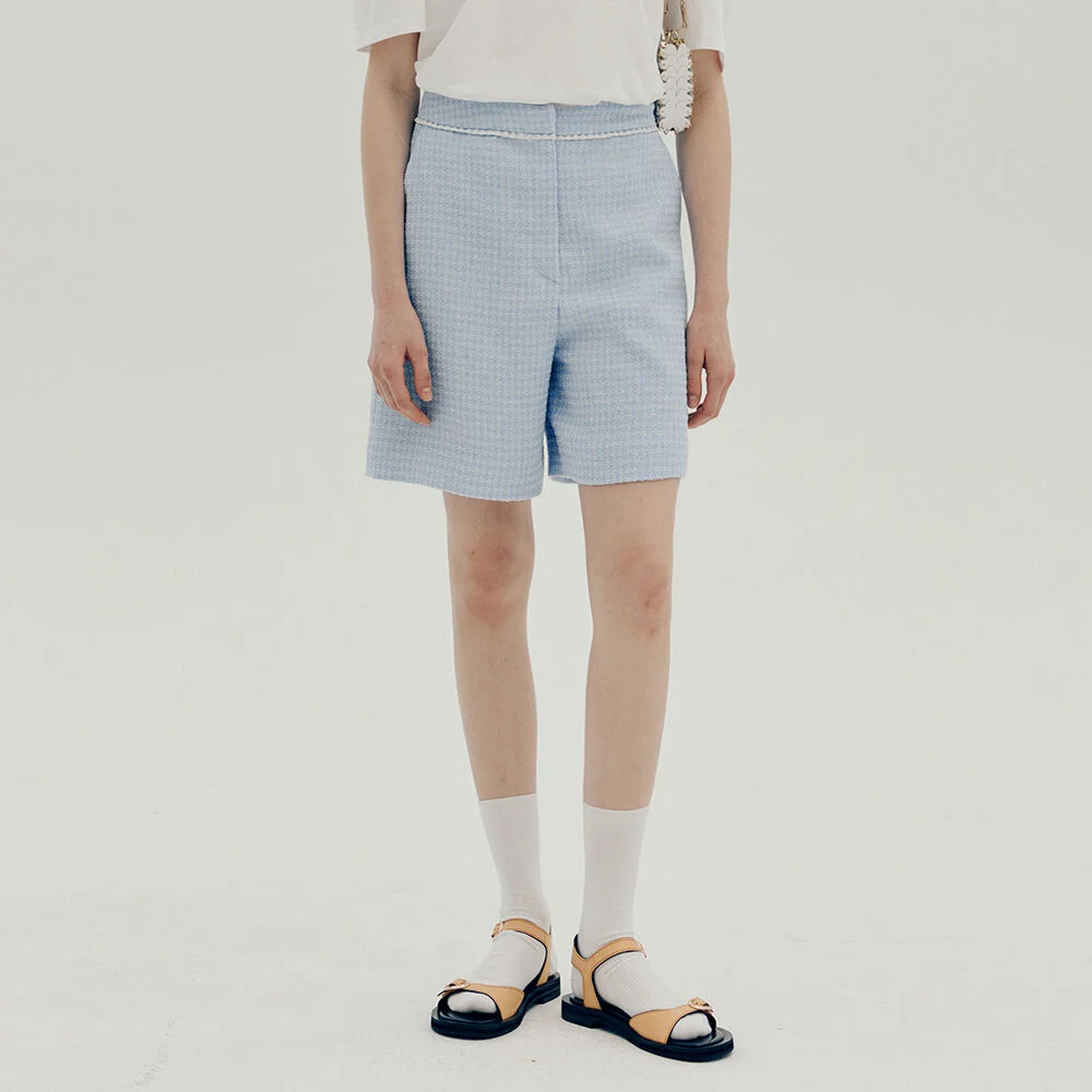Tweed embroidery shorts - Light blue