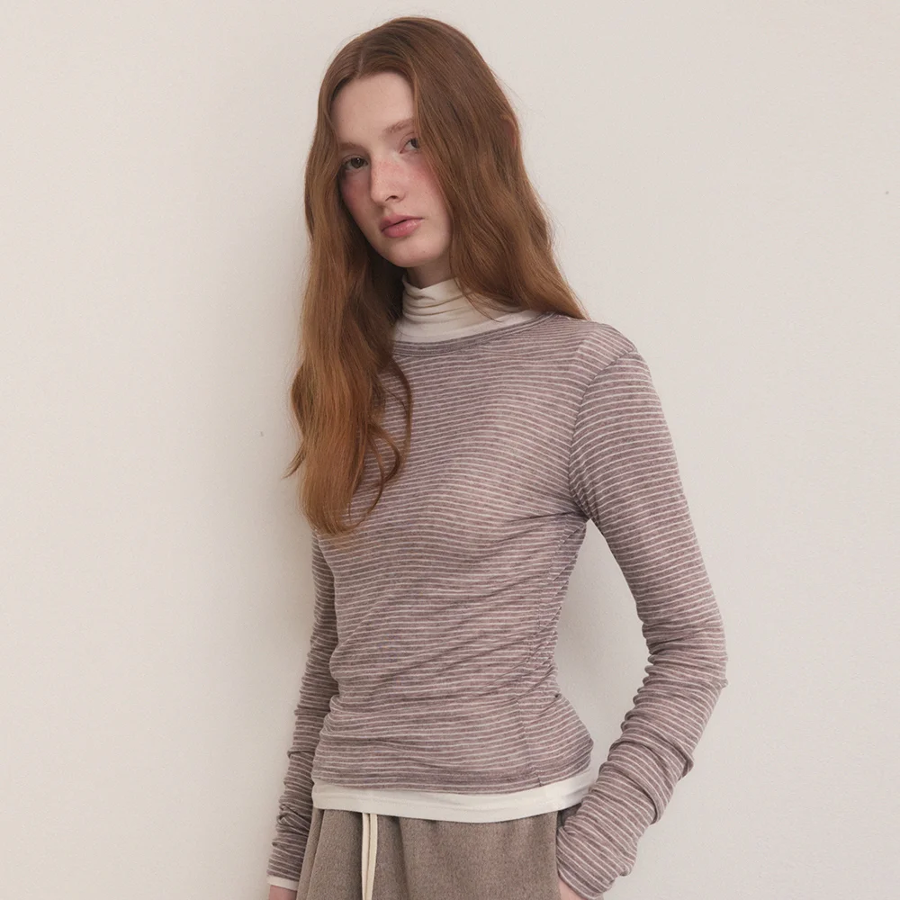 Soft stripe long t shirts - 4color
