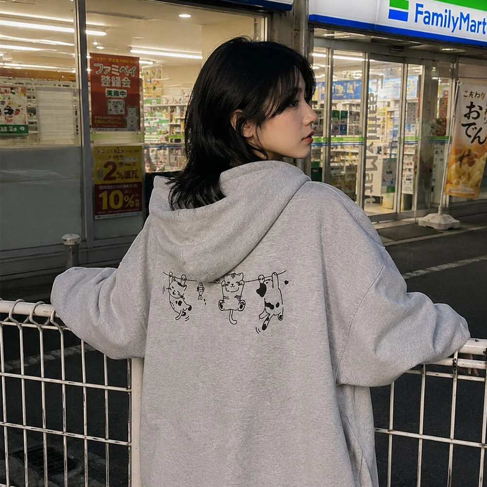 掛式 Cats 刺繡 連帽衫 灰色