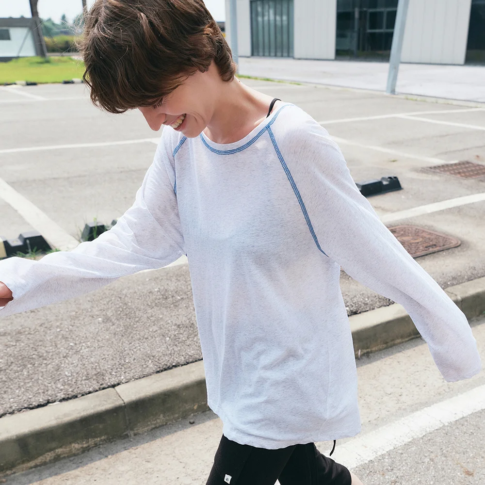 Contrast stitch raglan t-shirt_White melange