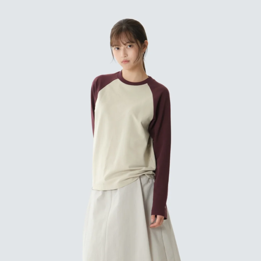 基本款 女裝 撞色 長袖 T恤 Burgundy (S26FWFTL17)
