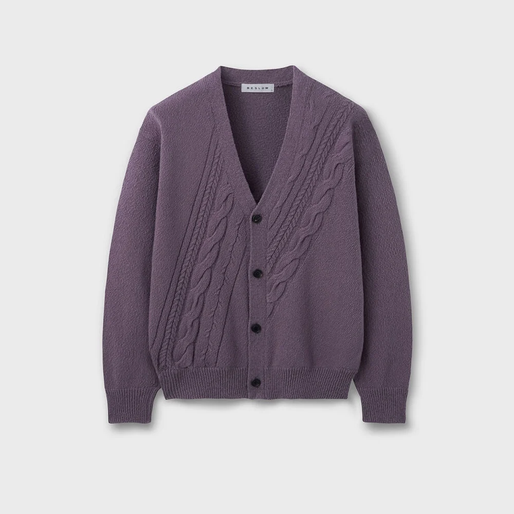 DIAGONAL CABLE CARDIGAN LILAC