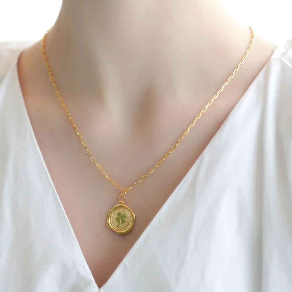 Lucky clover pendant silver Necklace 三葉草 吊飾 銀色 Clip 鏈條 頸鏈
