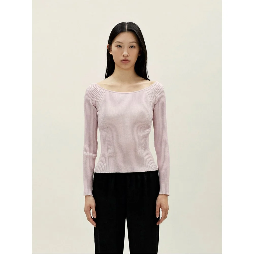 Ribbed Scoop Neck Pullover Pink(AG5751A03X)