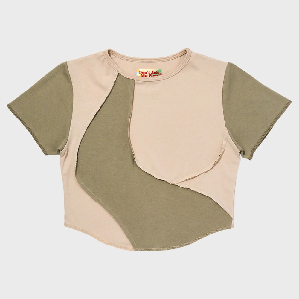 DAMP CUT OUT CROP TOP_KHAKI/BEIGE