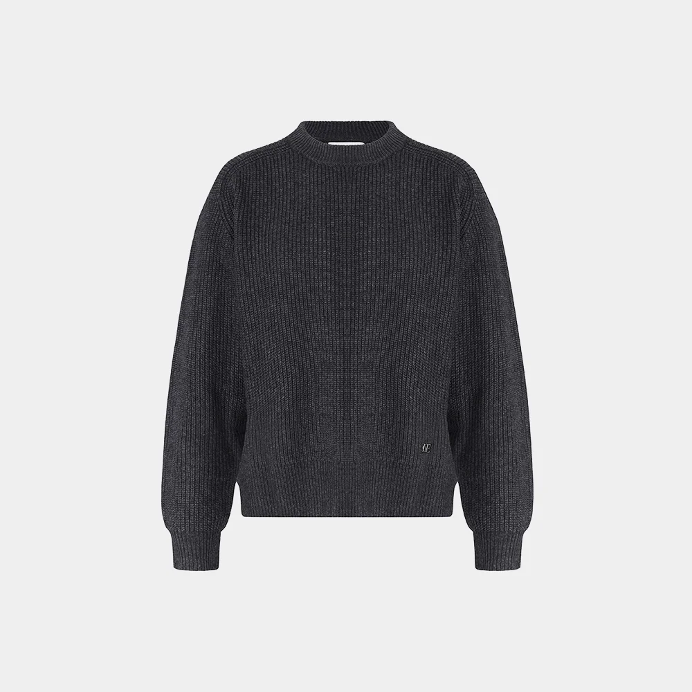 (M) MERINO-BLEND CREW NECK SWEATER - CHARCOAL