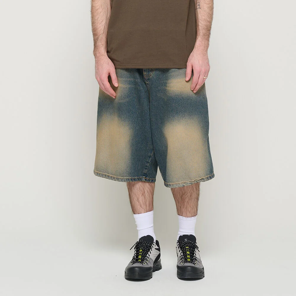 VINTAGE WASHING DENIM BERMUDA PANTS (BLUE)