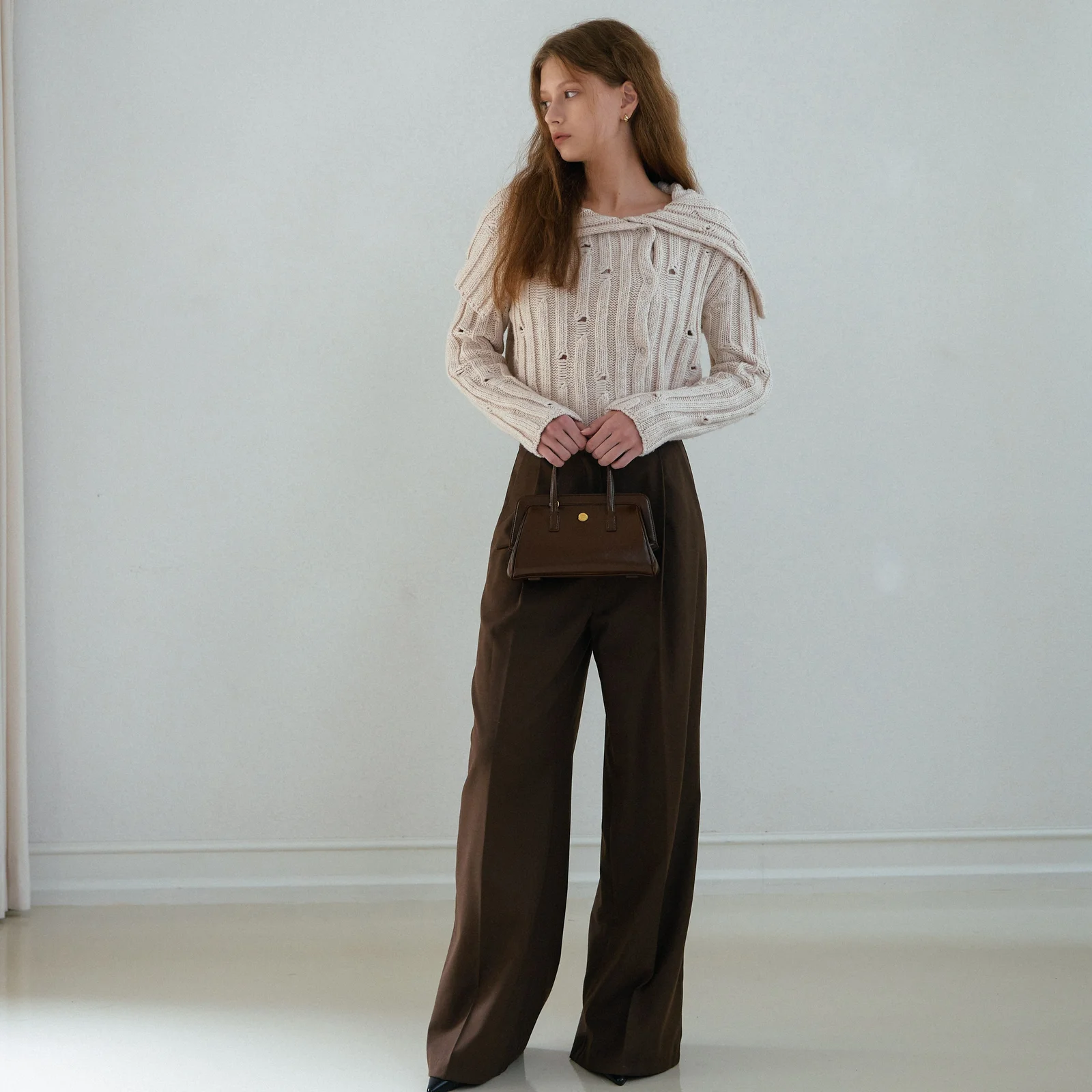wide pintuck slacks_brown