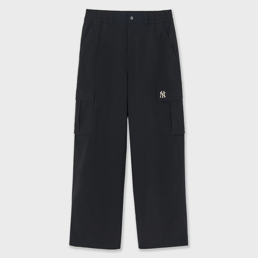 棉感 斜向 工裝 寬版 褲子 NY (Black)
