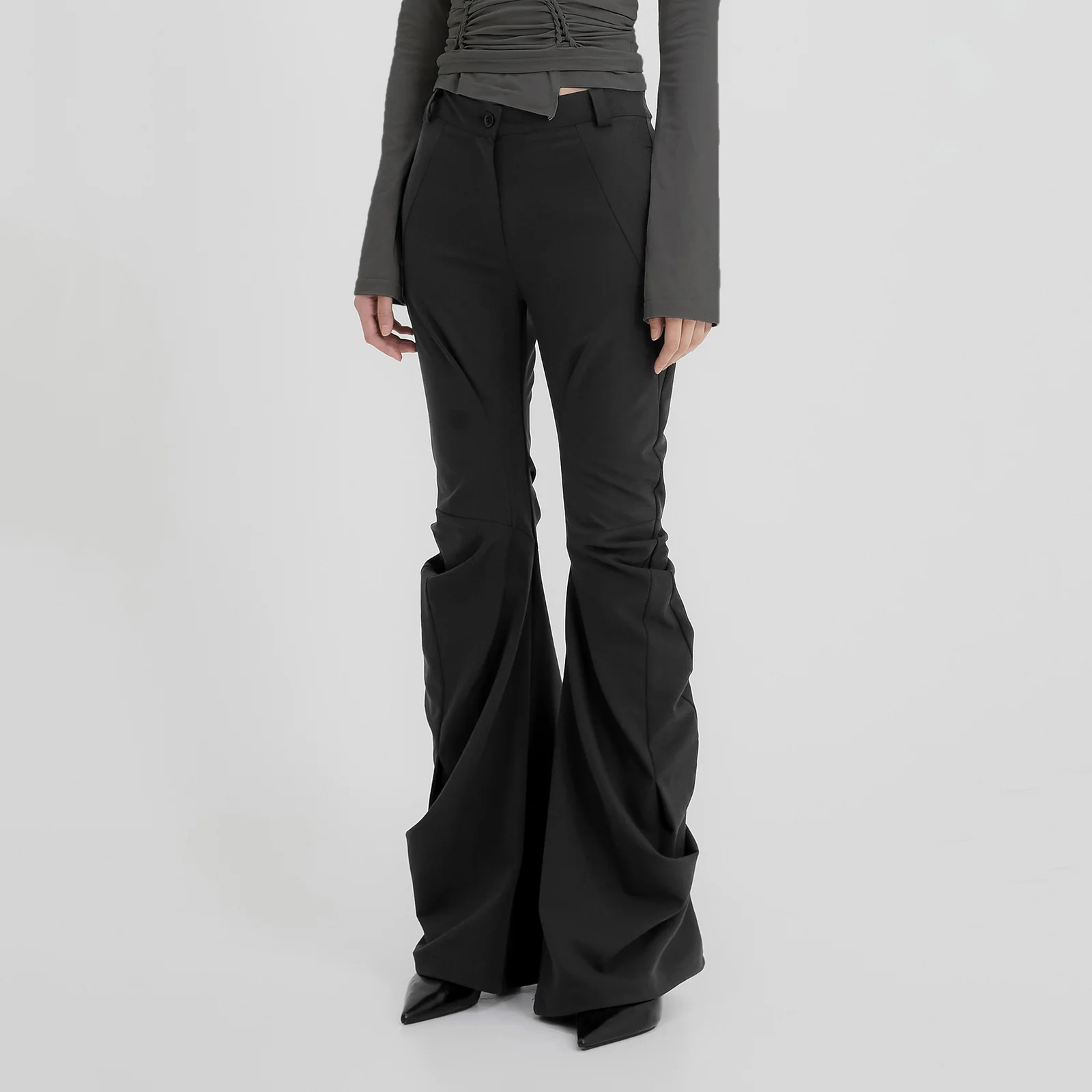 Asymmetrical Drape Pants (FL-245_Black)