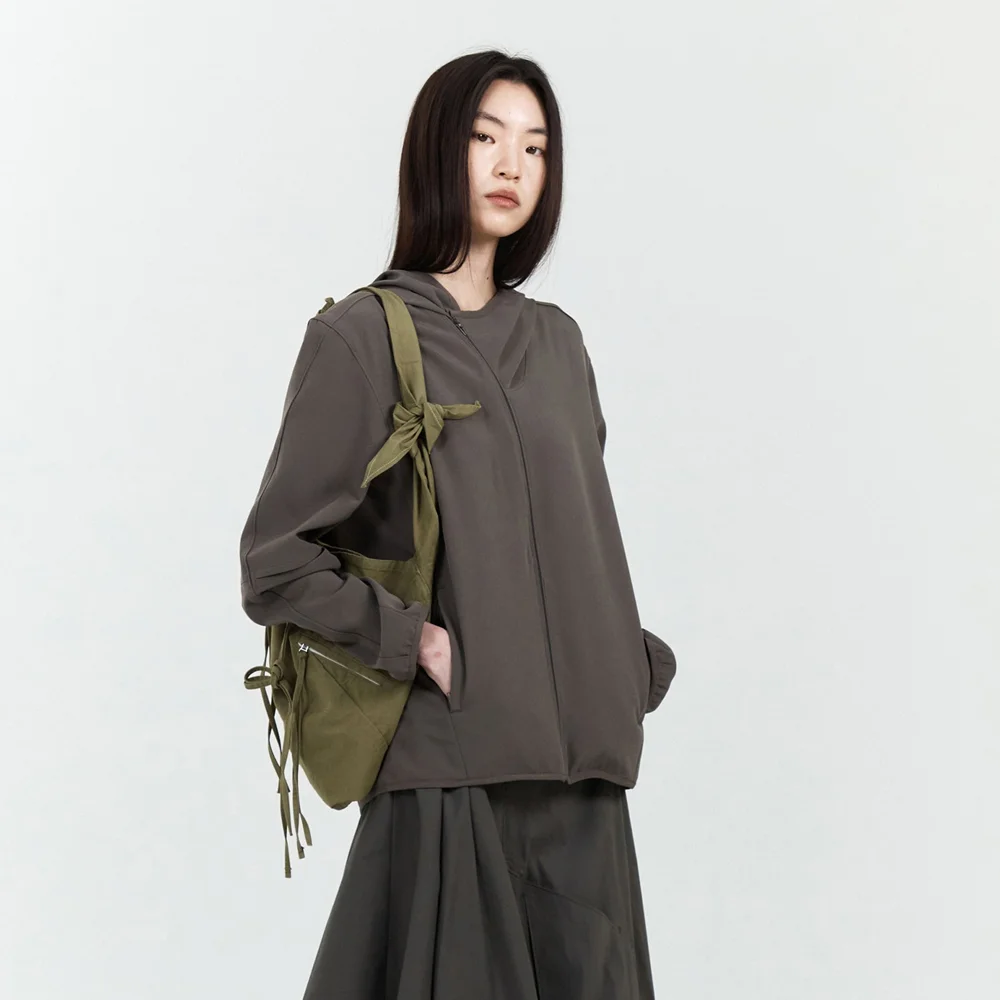 CUT-OUT SLEEVE HOODED ZIP JACKET MODERN MOCHA