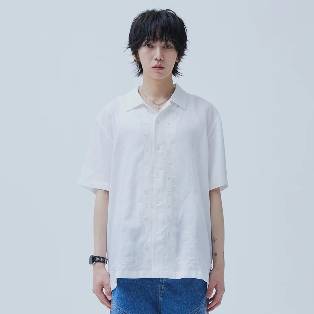 Cuban Open Collar Half Shirt White