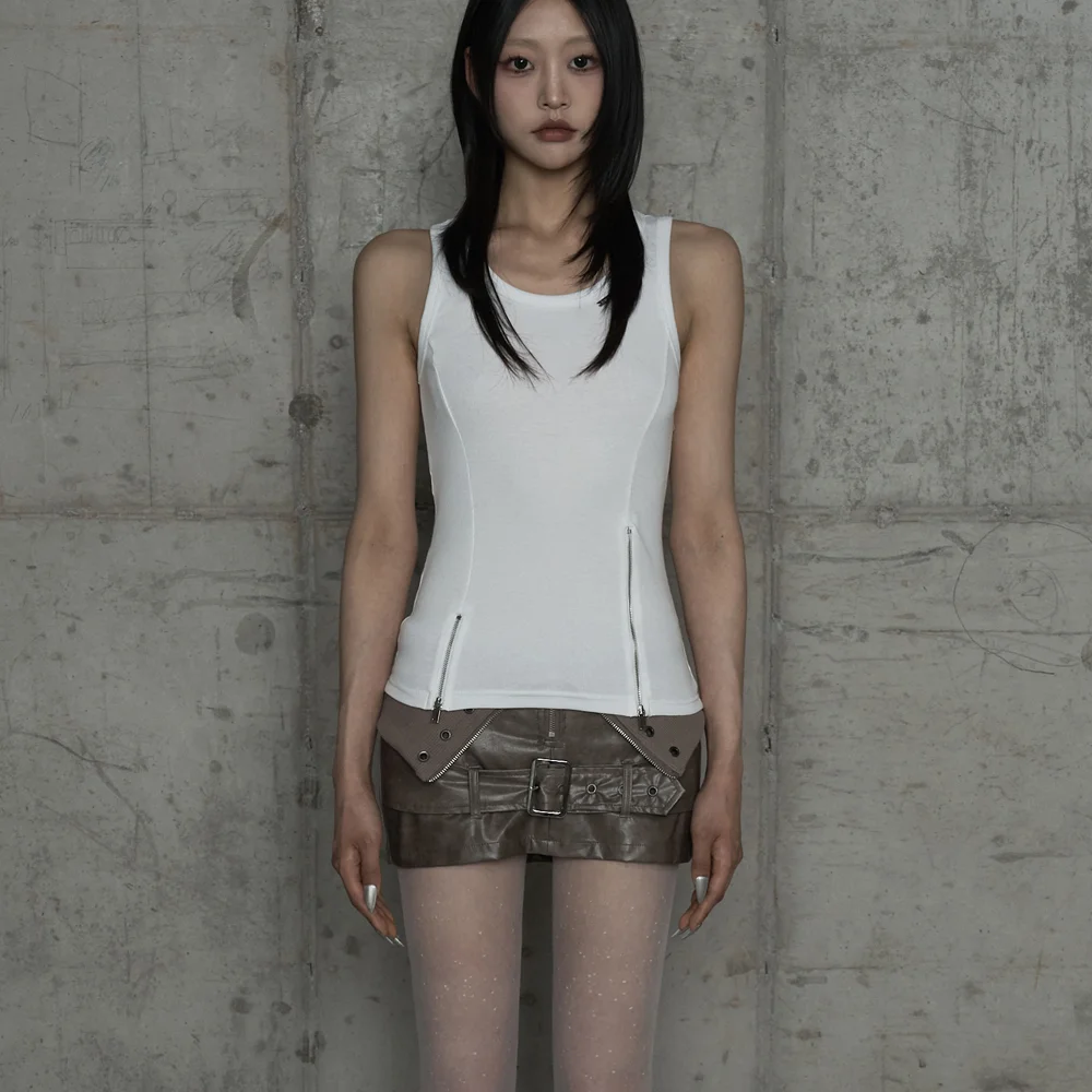 Unbal Panel Open Zipper Point Sleeve (Ivory)