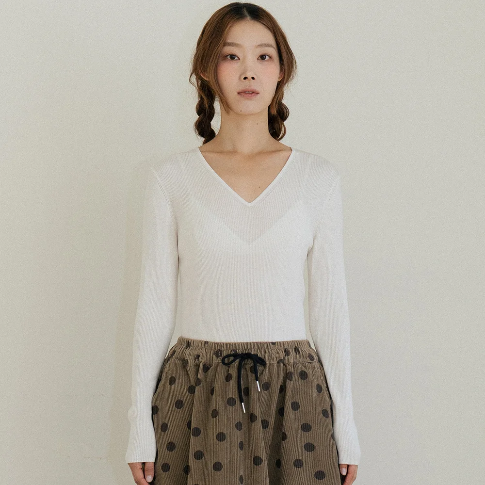 Soft Rib V-Neck Ivory Knit