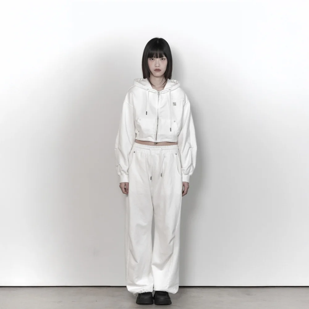 Soft Heavy Angel Washing Crop Hood Zip-up (Ivory)