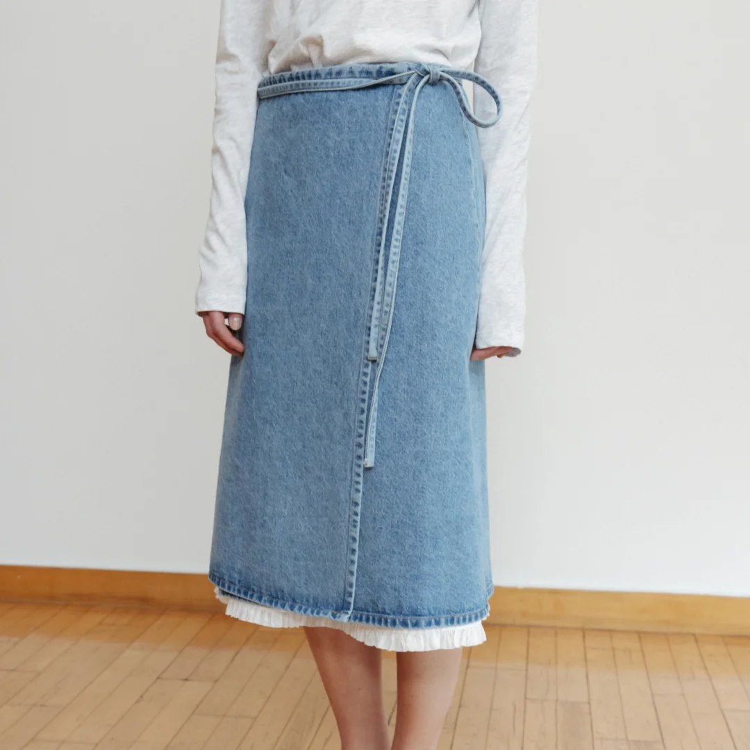 Cotton shirring skirt (white / black)