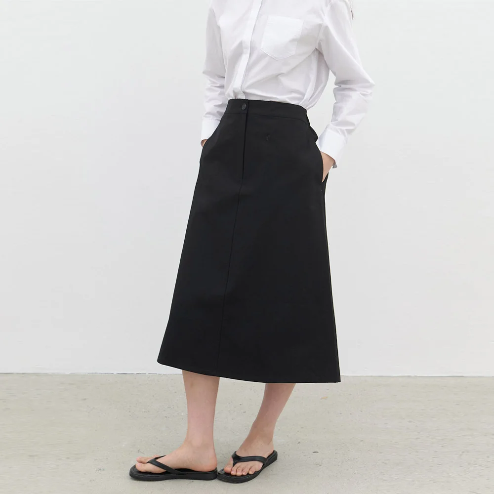 cotton A-line skirt-black