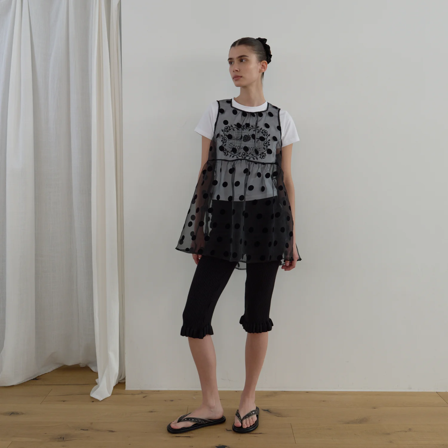 SHEER DOT ORGANZA DRESS_BLACK