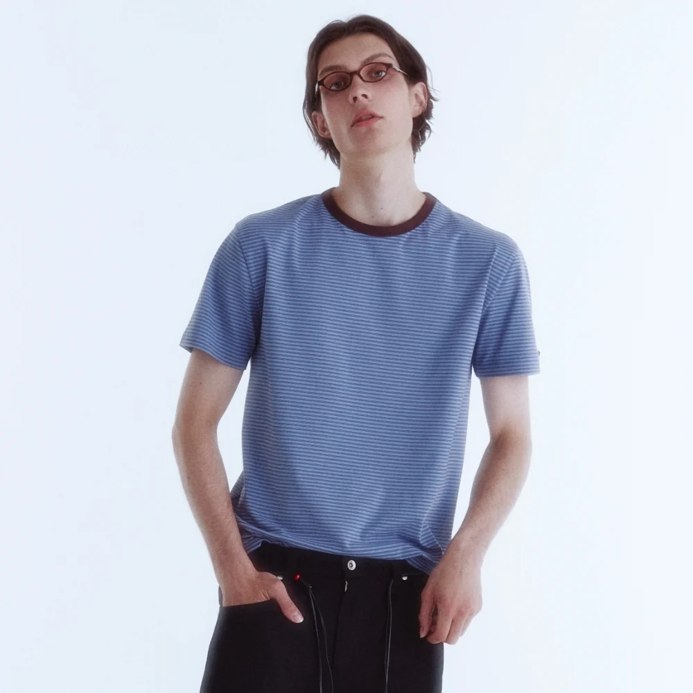 Blend Stripe Cotton T-Shirt_Mist Blue